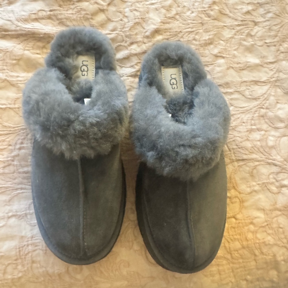 UGG Charcoal Gray Shearling Platform Slippers - image 2
